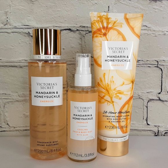 VICTORIA'S SECRET 'ENERGIZE' MANDARIN & HONEYSUCKLE 3-PIECE FULL SIZE GIFT SET - Picture 1 of 16
